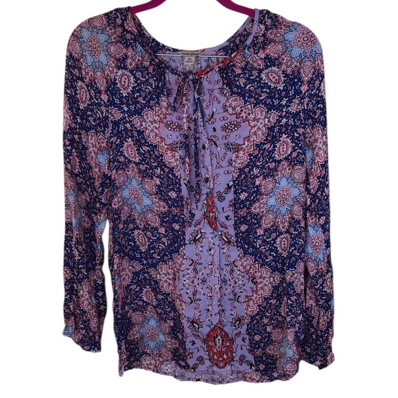 Lucky Brand Purple & pink Long sleeve flowy peasant boho top size XS - Picture 1 of 7